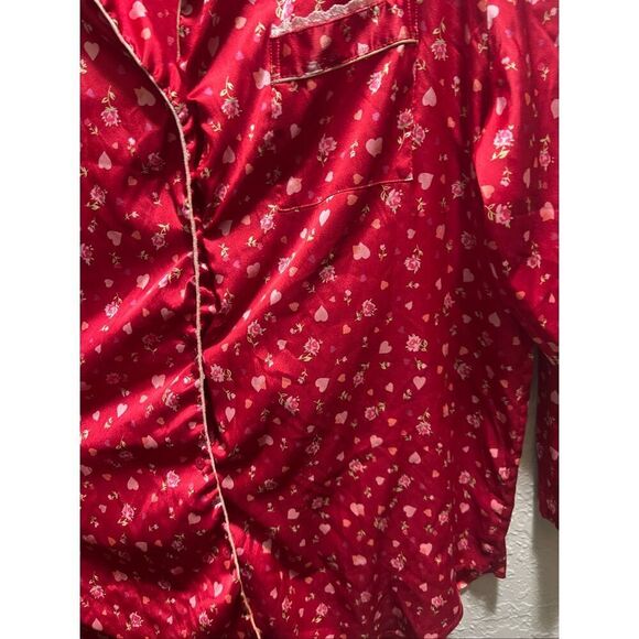 Victoria’s Secret Red With Hearts And Flowers Button Up Sleep Top Y2K Woman’s Si - Picture 7 of 15